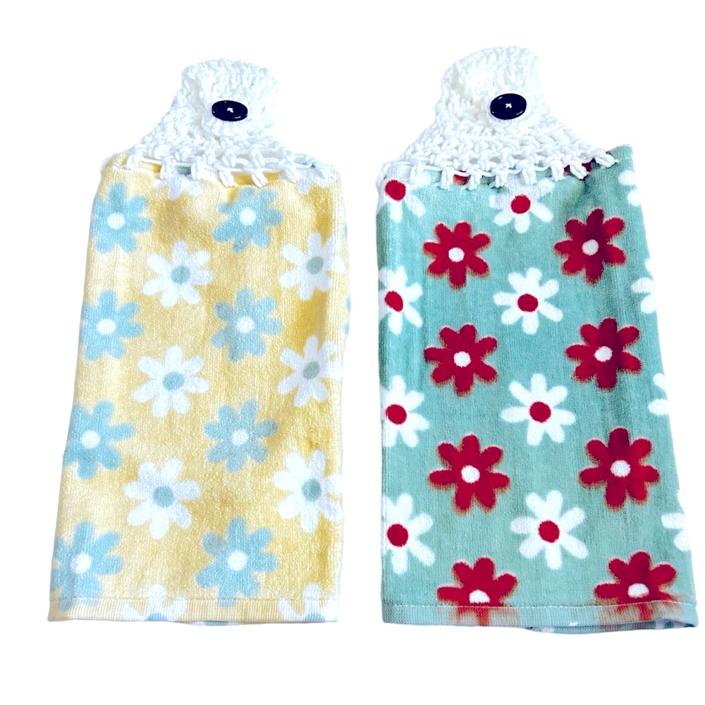HAND CRAFTED Crochet Top Colorful Floral Hanging Kitchen & Bathroom Hand Towels - Picture 3 of 10